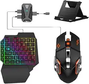 4 in 1 Mobile Game Combo Pack, One Handed Gaming Keyboard, Mouse, Converter & Adjustable Phone Stand, Half Keyboard for Mobile Phone Gaming, Fast Charging, No Latency