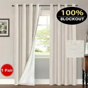 2X Blackout Curtains 100% Blockout Rich Linen Textured Draperies Eyelet Bedroom