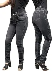 Bikers Gear Australia Women's Grey Stone Wash Kevlar New Ladies Stone Wash Grey Stretch Kevlar Motorcycle Jeans with Removable CE1621-1 Armour