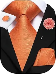 [Hi-Tie] Classic Mens Tie Flower Lapel Pin Set Silk Woven Necktie Pocket Square Cufflinks Red Pink Gold Blue Wedding Tie