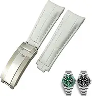 [HKIDKK] 20mm Curved End Watchbands Leather Strap Fit for Rolex 116610 Submariner Oyster GMT Daytona Slide Lock Buckle Cowhide Bracelets
