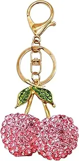 [Chistepper] Rhinestone Cherry Keychain Cute Sparkling Fruit Cherry Bag Charms for Handbag Purse, Pink