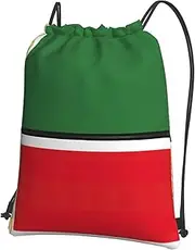 EdWal Flag Of The Chechen Republic Print Drawstring Backpack Gym Bags Sports Bags With Zipper Pocket For Travel Beach, Black, One Size