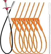 2 Metres Drain Clog Remover(1pcs), 50cm Drain Snake Hair Remover(6pcs) ＆ 60cm Cleaning Brush(1pcs), Hair Catcher Drain Auger Cleaner Tool Set for Toilet, Kitchen Sink, Bathroom Tub, Sewer, 8Pack