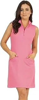 [IBKUL] Sun Protective UPF 50+ Icefil Cooling Mini Check Sleeveless Mock Neck Dress w Pockets - 58754