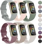 Tobfit 6 PACK Sport Bands Compatible with Fitbit Charge 6 / Fitbit Charge 5 Bands for Women Men, Soft Silicone Waterproof Straps Replacement Wristbands Compatible for Fitbit Charge 5 / Charge 6