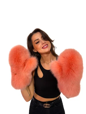 Arctic Fox Fur Mittens Saga Furs Orange Color Fur Gloves Regular Womens Size