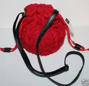 Gap Kids Girls Red Cable Knit Drawstring Purse Bag w/ Crossbody Shoulder Strap