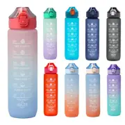 Sports Motivational Drinking Water Bottle With Time Marker 1L With Straw&Handle