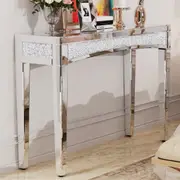 Fin Shining Crushed Diamond Console Table Silver Mirrored Entryway Table Hall Table
