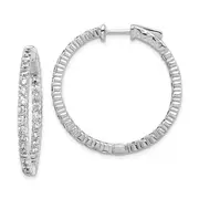 Sterling Silver Shimmer Rhodium-Plated 60 Stone 2.25mm Cz In And Out Round Hinged Hoop Earrings