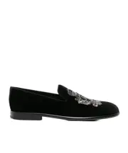 Dolce Gabbana Coat Of Arms Embroidered Velvet Loafers 40 Black