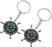 Sosoport 1 Pair Portable Mini Pocket Rudder Keychain Zinc Alloy Compact Pocket Hiking Travel Keychain for Outdoor Navigation Tools