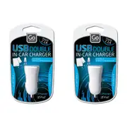 2x Go Travel Twin USB Port Car Charger 2.1A Socket for Phones/Tablets Black