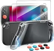 Case Protector for Nintendo Switch 2(2025), TPU Grip Protective Cover Skin for Nintendo Switch 2 Joycon &Console with Tempered Films &Thumb Caps, Accessories Kit Compatible with New Switch,Clear Black