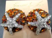 KJL KENNETH J LANE Vintage Rhinestone StarFish Earrings On Original Card!
