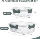 10-Pack Airtight Glass Meal Prep Containers Food Storage with Snap Locking Lids