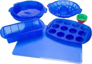 82-18700-BLU Silicone Bakeware, 18-Piece Set Including Cupcake Molds, Muffin, Br