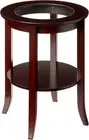 -Wood Genoa End Table, round Side /Accent Table , Inset Glass Espresso