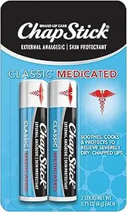 ChapStick Classic Medicated (12 Carded Packs of 2 Sticks) Lip Balm and Skin Protectant Tube, Relieves Chapped Lips, 0.15 Ounce Each (24 Total Sticks)