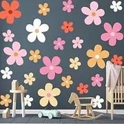 TaoBary 12 Sheets Daisy Wall Decals Flower Wall Stickers Big Daisy Wall Stickers Peel and Stick Floral Stickers for Kids Girls Nursery Playroom Bedroom Living Room Wall Decor (Elegant Style)