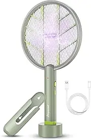 Aspectek 3000V Electric Fly Swatter for Indoor and Outdoor Use, Portable, Rechargeable Bug Zapper Racket with Improved Battery Life, USB Charging Cable, Wall Bracket