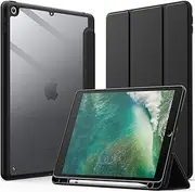 JETech Case for iPad 9.7-Inch (6th/5th Generation, 2018/2017) with Pencil Holder, Clear Transparent Back Shell Slim Stand Shockproof Tablet Cover, Auto Wake/Sleep (Black)