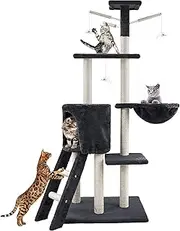 Cat Tree Stable Wooden Cat Tower Multi-Level Cat Condo with Plush Perch & Toys Cat Climbing Stand with Sisal-Covered Scratching Post Cat Furniture for Large Cats Play House for Kitten Indoor