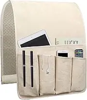 Sofa Armrest Organize remote holder bedside caddy organizer with 5 pockets，non-slip couch remote control holder couch armchair caddy accessories (35"x12.4", Beige)
