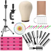 23 Inch Wig Cork Canvas Block Head with Mannequin Tripod Head Stand Wig Holder S