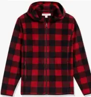 NEW Amazon Essentials Men's Zipper RED BLACK FLEECE JACKET Hoodie - Medium