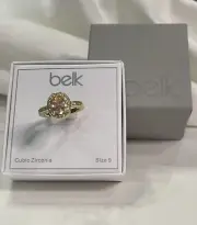 Gold Tone Peach Cubic Zirconia Oval Halo Pave Band Ring Size 9 Brand New In Box