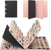 PACMAXI Pin Display Book - Flip-Page Enamel Collection With 4 Pages, Hold up to 200 Pins, Portable Binder for Brooch Collections (Accessories Not Included) (Black, Pink)