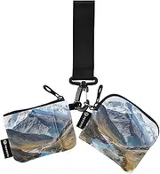 [XYMZR] Landscape Watercolor Moutain Mini Zip Around Wristlet keychain Wallet for Women Personalized Pattern Detachable Dual Pouch Wristlet Portable Wallet Phone Coin Purse, Multi-colored, One Size