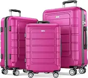 [SHOWKOO] Luggage Sets Expandable PC+ABS Durable Suitcase Double Wheels TSA Lock 3pcs, Megenta, 20in24in28in, Travels