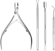 4 Piece Nail Care Kit - Cuticle Nipper, Cuticle Remover, Pusher, and Toenail Lifter, Nail Clipper Trimmer Scissors for Fingernails and Toenails - Professional Stainless Steel Manicure & Pedicure Tools