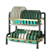 Dish Drainer Drying Rack with Cup Holder Cutlery Tray Kitchen Organiser