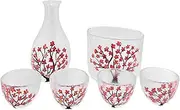 6 Pcs Hand Painted Glass Sake Set with Cherry Blossom Design, Includes Sake Bottle, Sake Tank, and 4 Sake Cups, Cold/Warm/Hot Sake Carafe, Colorful, Sturdy, Japanese Sake Lovers