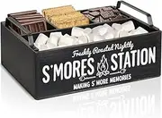 Solid Wood Snack Storage Box, Versatile Storage Case, Campfire Accessories Organizer with Compartments, for Campfire, Parties & Kitchen（Black）