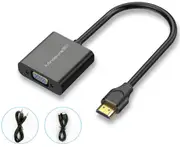 Hdmi To Vga Adapter Cable Adapter with Audio Power Supply Tinned Copper 1080p for PC Laptop DVD-Black