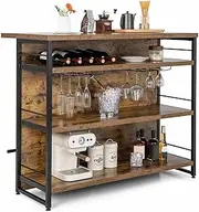Costway Industrial Home Bar Unit, Kitchen Island w/4-Tier Storage Shelf, Wine Rack, Glass Holders, Liquor Bar Table w/Long Footrest, Perfect for Home, Pub