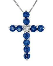 Diana M. Fine Jewelry 14K 1.33 ct. tw. Diamond & Sapphire Cross Pendant Necklace