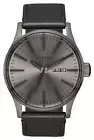 Nixon Sentry Leather Watch - Gunmetal / Black - New