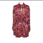 House of Harlow 1960 REVOLVE Burgundy Print Longsleeve Boho Mini Dress Sz 2