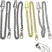 [LONGHAO] Pack of 4, T Bar Pocket Watch Chain, Metal Pocket Watch Chain, Vest Chain Watch, Classic Antique Pocket Watch Chain Gifts, Pocket Watch Accessories, Belt Chain, Watch Chain, Wallet Chain (Four Colours), silver