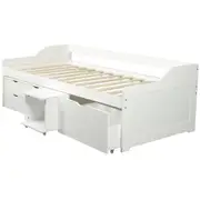 Glebe Day Double Slatted Bed Frame with Drawers Solid Pine Spacious Storage White