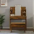 Dressing Table Set with LED Smoked Oak Engineered Wood vidaXL
