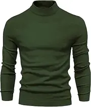[Gsywaipei] Mens Half Turtleneck Knit Sweater Casual Solid Color Male Knitted Pullover Slim Fit Long Sleeve Knits Sweaters, Green1, XL