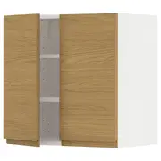 METOD wall cabinet with shelves/2 doors, white/Voxtorp oak effect, 60x37x60 cm