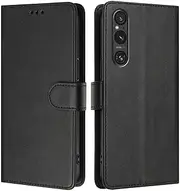 Compatible with Sony Xperia 1 VI PU Leather Phone Cover,Compatible with Sony Xperia 1 VI 5G 2024 Card Slots Flip Stand Wallet Case Black